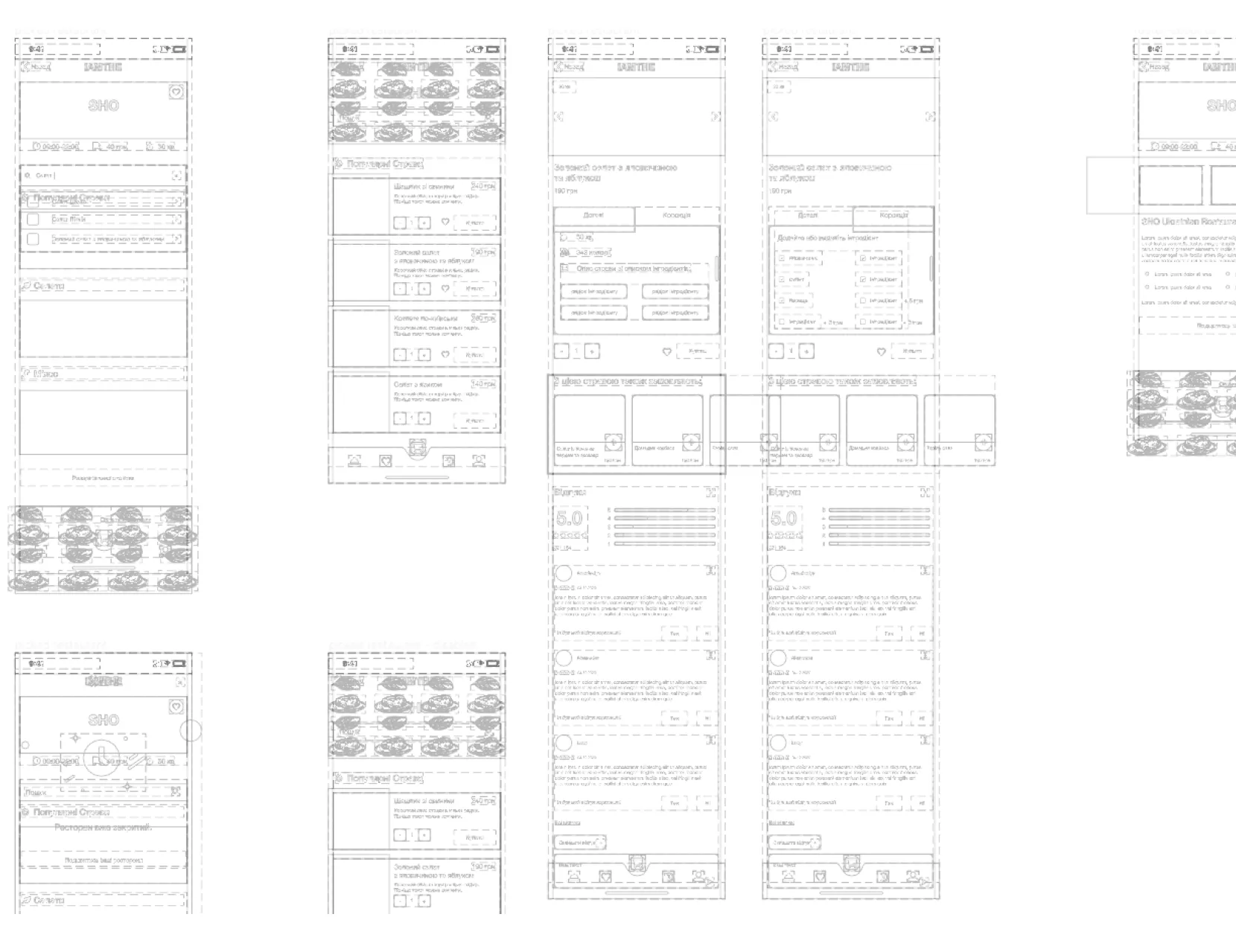 Low-fidelity wireframes and structural outlines