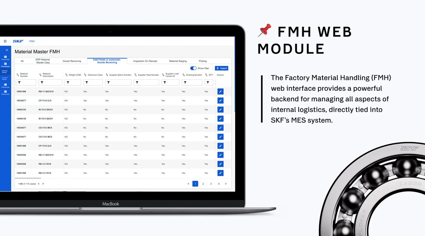 FMH web module: Material Master on a MacBook