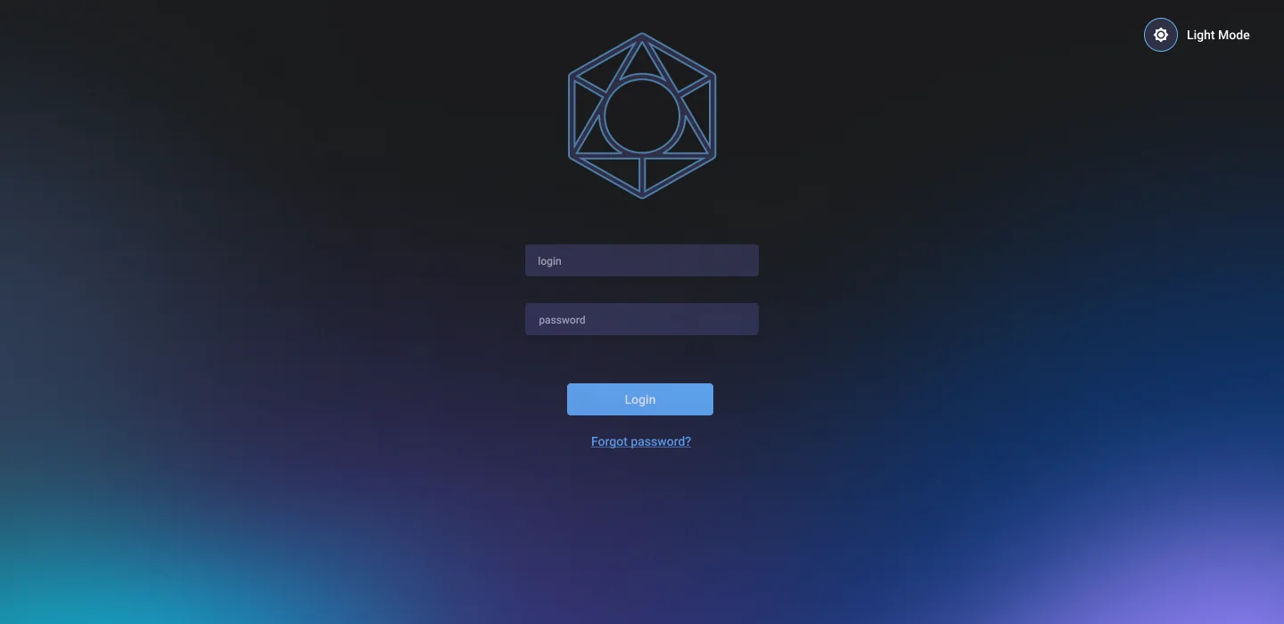 Login screen, dark theme