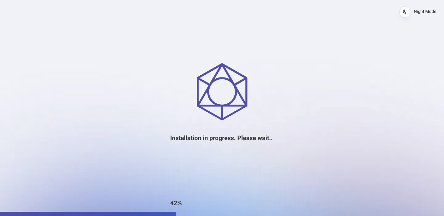Installation in progress screen with a progress bar