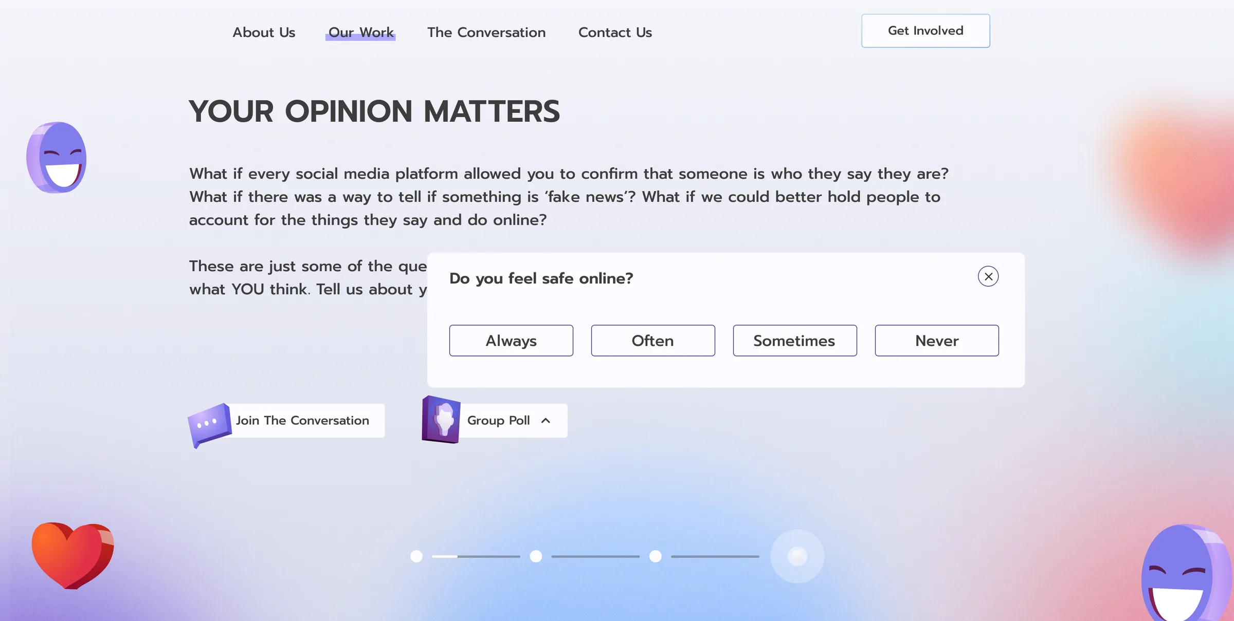 Transparnet group poll widget asking Do you feel safe online, before voting